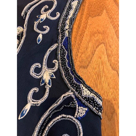 ADRIANNA PAPELL OCCASIONS 16 Blue, Silk, Sleeveless Top, Blue, Beads Embroidery - Picture 5 of 9